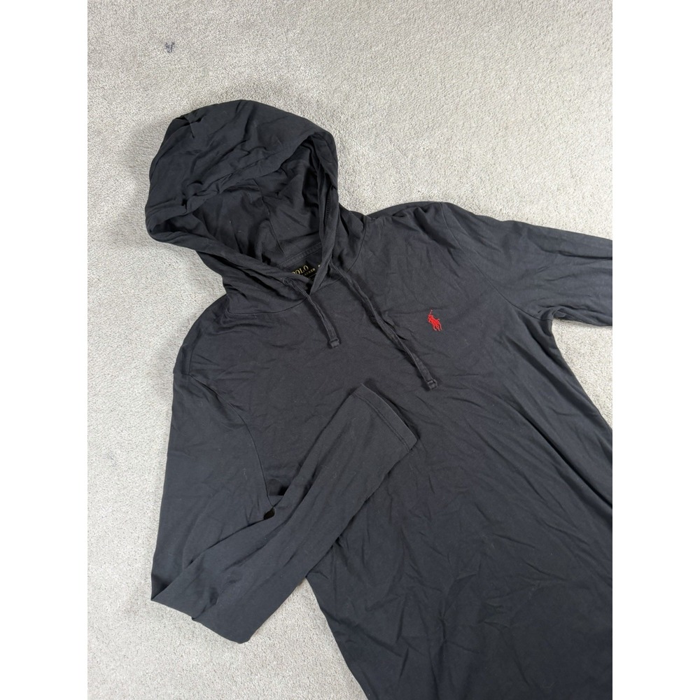 Polo Ralph Lauren Hoodie Mens Medium Black Lightweight Jersey Pony Hooded TShirt
